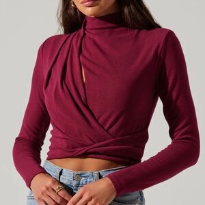 NWT ASTR Asymmetrical Pleated Cutout Mock Neck Top